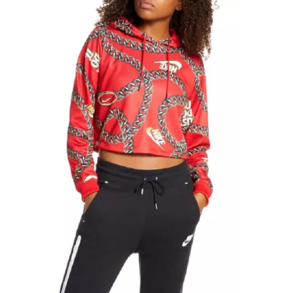 Nike Sportswear Icon Clash Womens Cropped Hoodie Loose Fit‎ Red Chain Size Small - Picture 1 of 10